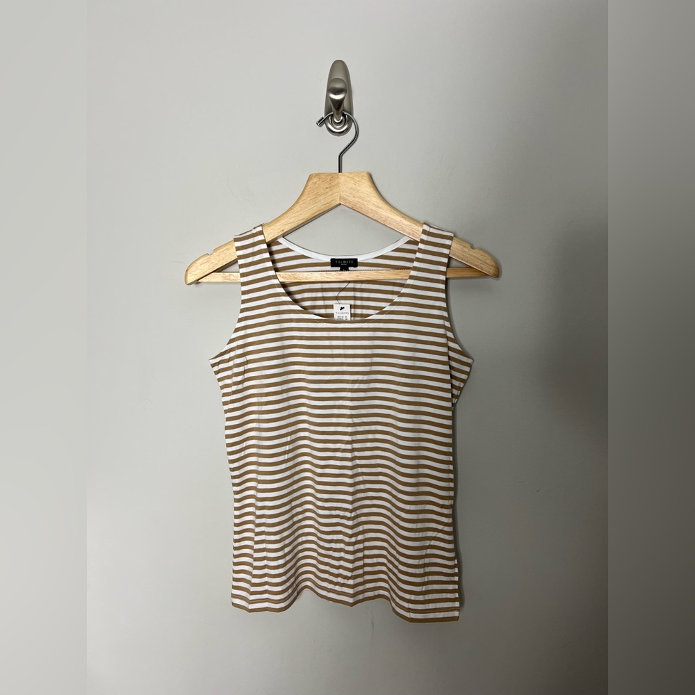 NEW Talbots Pima Cotton Sleeveless Tank Top Shirt Tan Striped 679